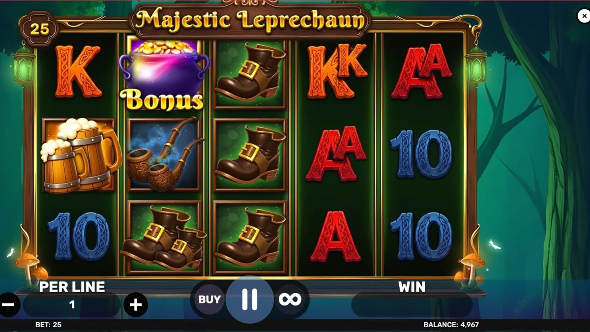 Tampilan visual slot Majestic Leprechaun dengan tema Irlandia yang cerah